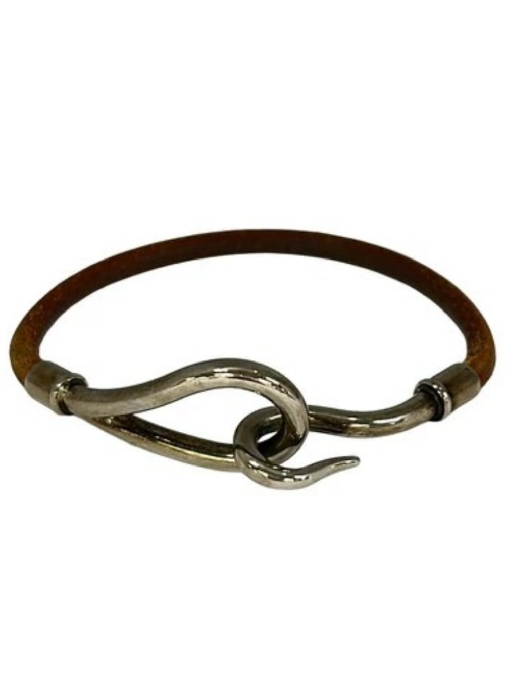HERMES Jumbo Dark Brown Silver Leather Hardware Bracelet